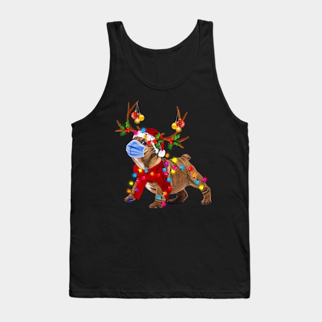 Bulldog Reindeer With Face Mask  Christmas Light Funny Shirt Tank Top by Rozel Clothing